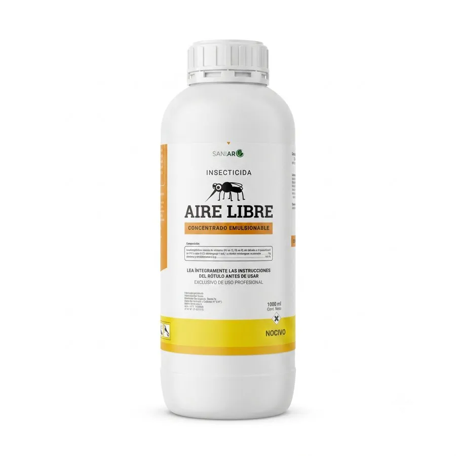 Envase de AIRE LIBRE, insecticida concentrado emulsionable, presentación de 1 litro