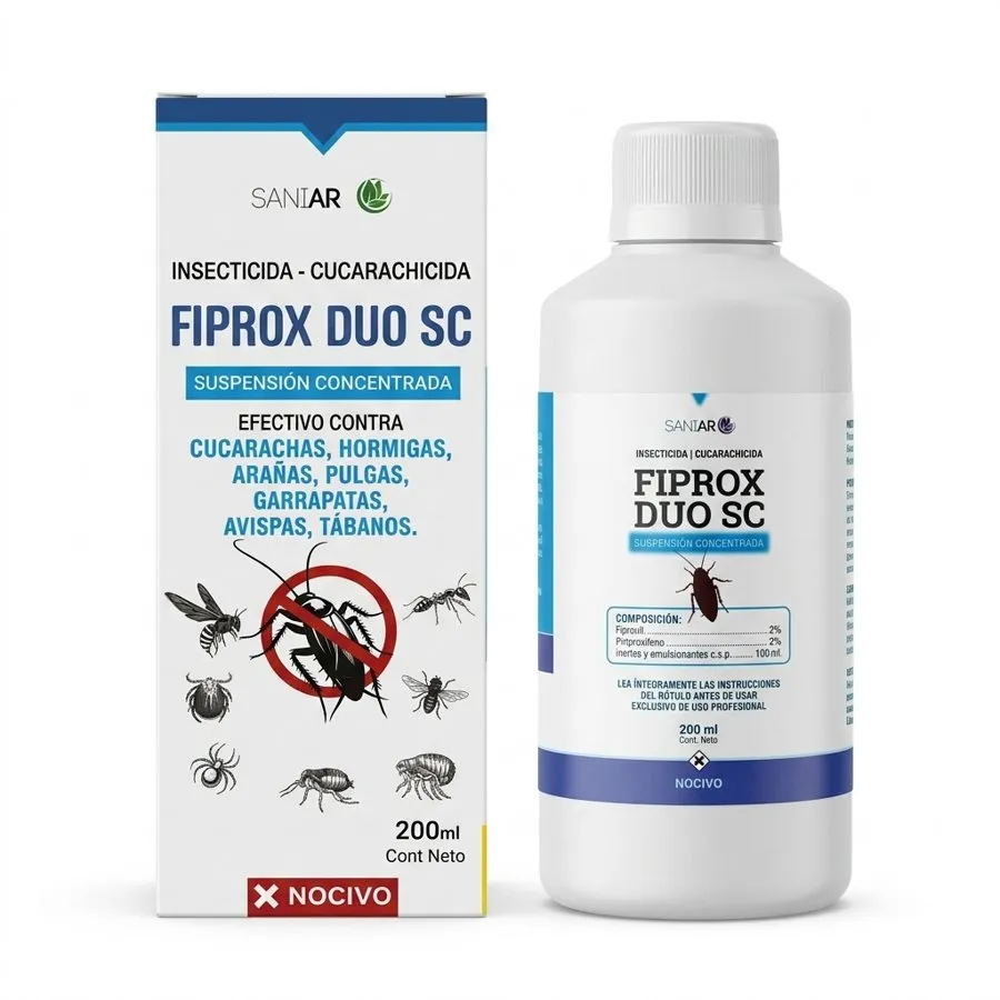 Envase y estuche de FIPROX DUO SC, suspensión concentrada, presentación de 200 ml