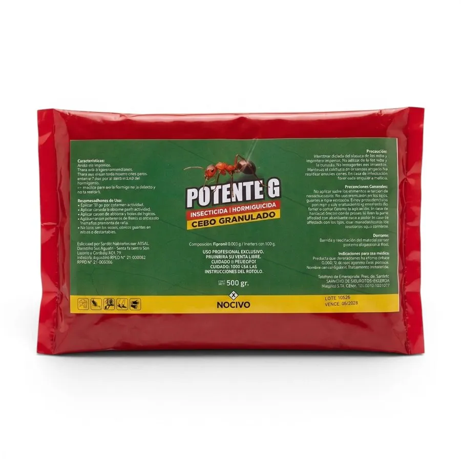 Bolsa de POTENTE G, cebo granulado hormiguicida, presentación de 500 g