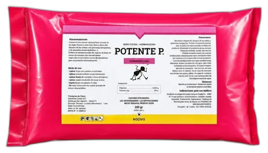 Bolsa de POTENTE P, hormiguicida polvo seco, presentación de 250 g