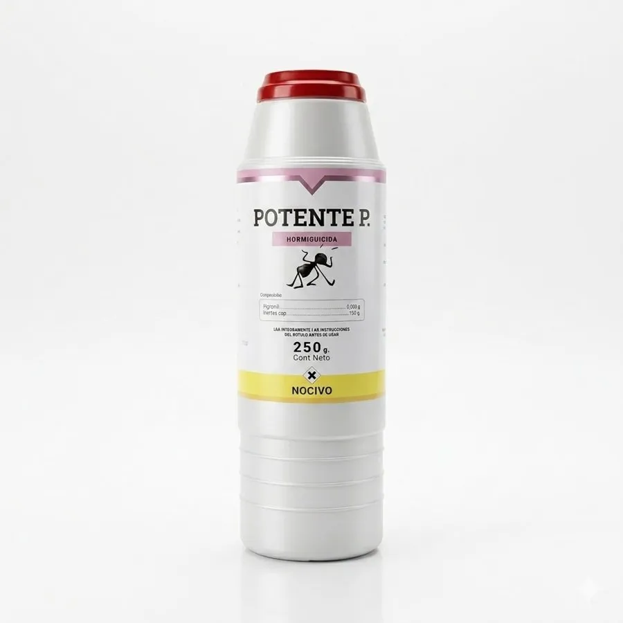 Talquera de POTENTE P, hormiguicida polvo seco, presentación de 250 g